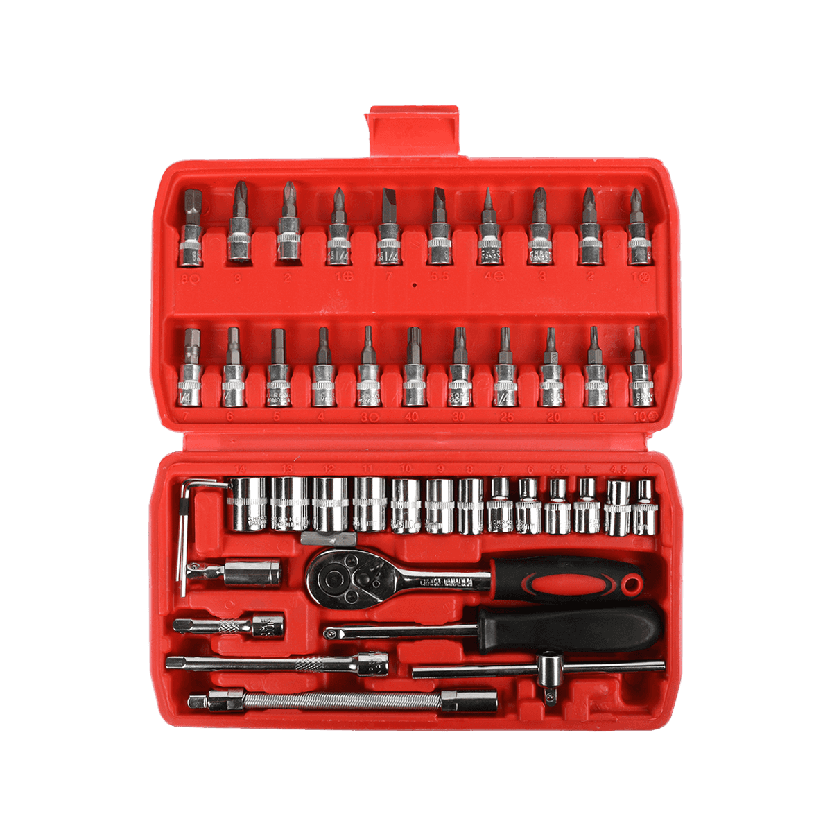 46 stks 1/4 'dr Crv Staal Metrische Auto Repareren Toolbox Dopsleutel Gereedschap Set Met Ratel