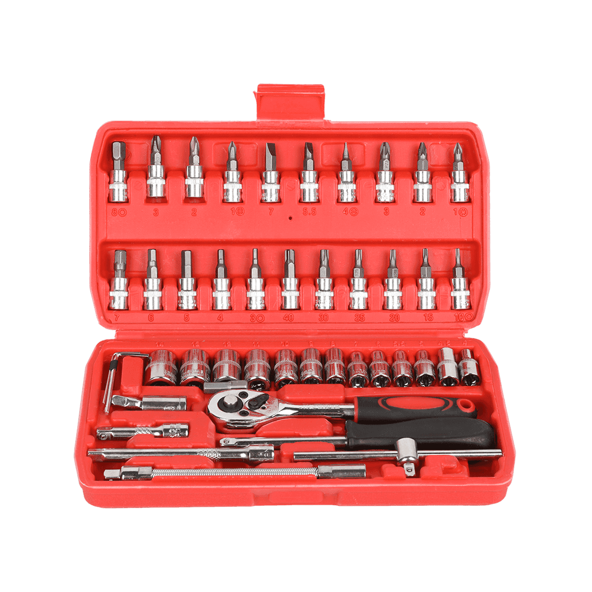 46 stks 1/4 'dr Crv Staal Metrische Auto Repareren Toolbox Dopsleutel Gereedschap Set Met Ratel