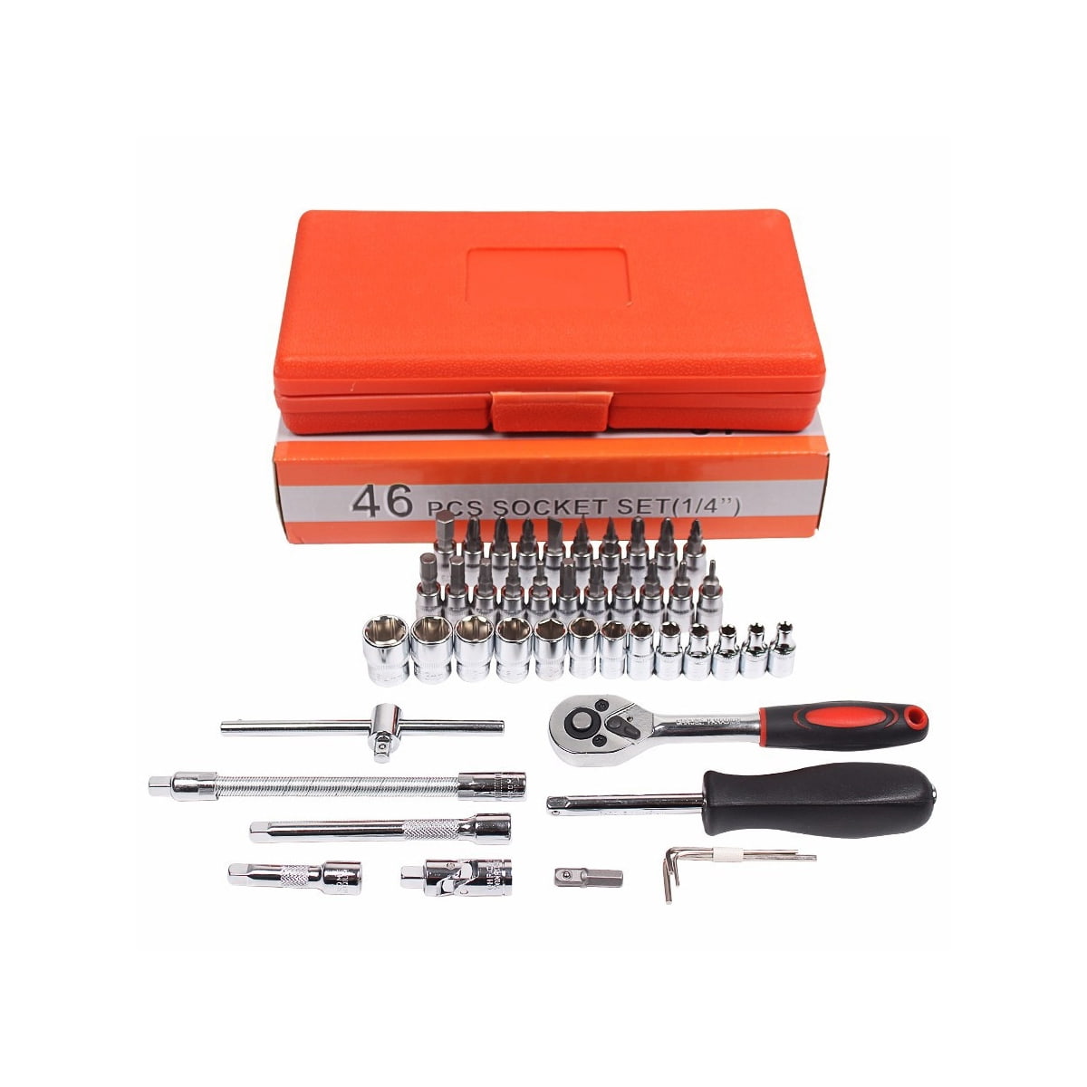 46 stks 1/4 'dr Crv Staal Metrische Auto Repareren Toolbox Dopsleutel Gereedschap Set Met Ratel